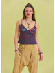 V Neck Thin Straps Pink Laurel Flower Print Sleeveless Blouse 4436
